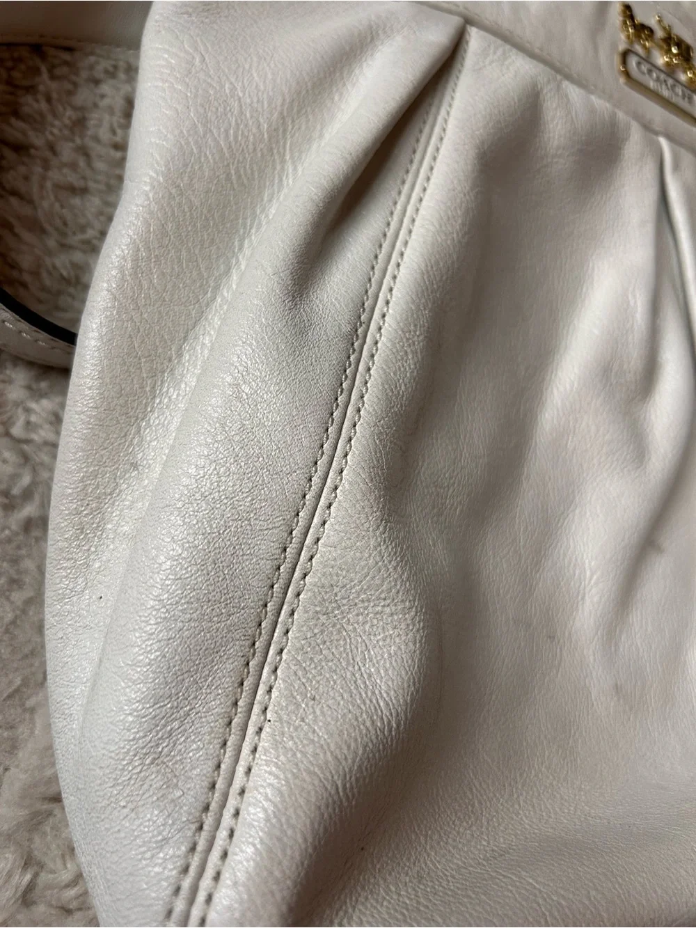 Vintage Coach Madison White Leather Shoulder Hobo Bag with Gold Hardware